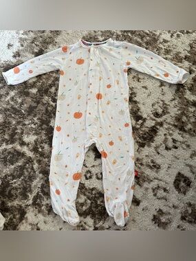 Magnetic Me White Footed One-Piece with Orange Pumpkin Print